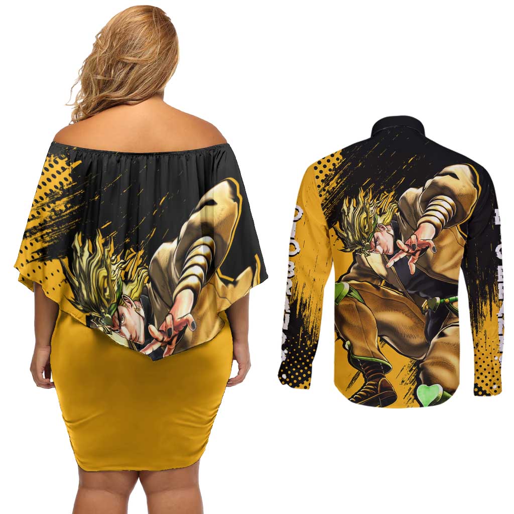 Dio Brando - JoJo's Bizarre Adventure Couples Matching Off Shoulder Short Dress and Long Sleeve Button Shirt Anime Mix Manga Style