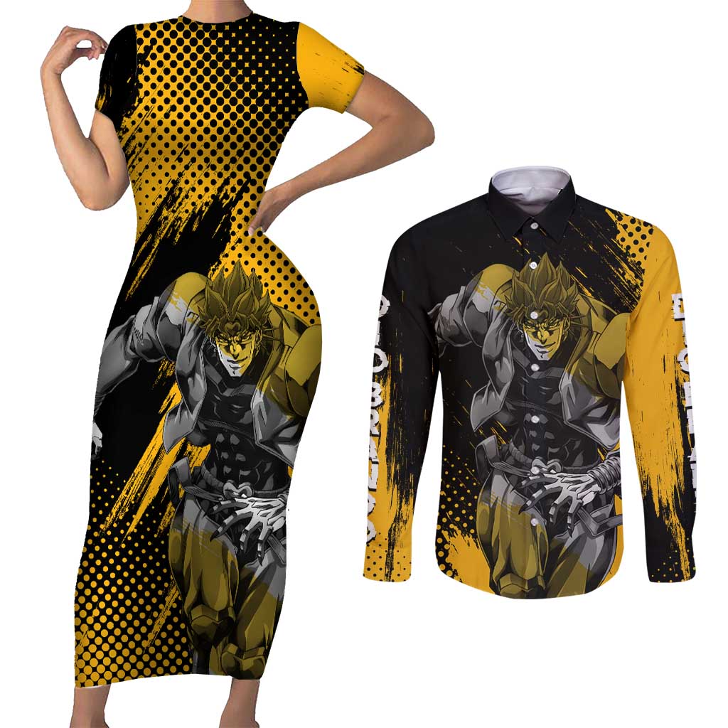 Dio Brando - JoJo's Bizarre Adventure Couples Matching Short Sleeve Bodycon Dress and Long Sleeve Button Shirt Anime Mix Manga Style
