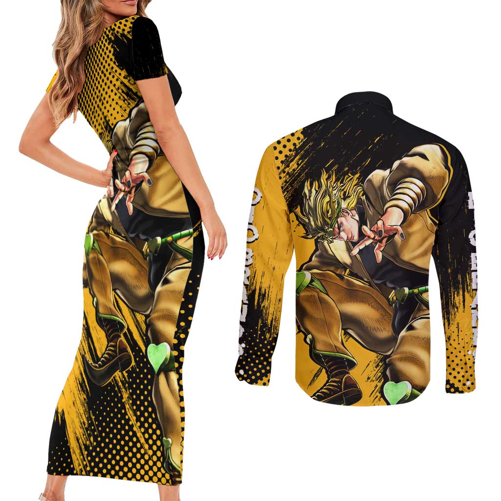 Dio Brando - JoJo's Bizarre Adventure Couples Matching Short Sleeve Bodycon Dress and Long Sleeve Button Shirt Anime Mix Manga Style