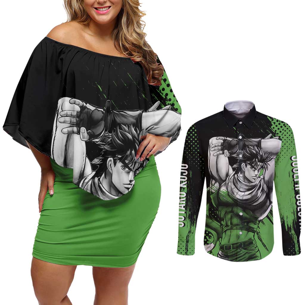 Joseph Joestar - JoJo's Bizarre Adventure Couples Matching Off Shoulder Short Dress and Long Sleeve Button Shirt Anime Style