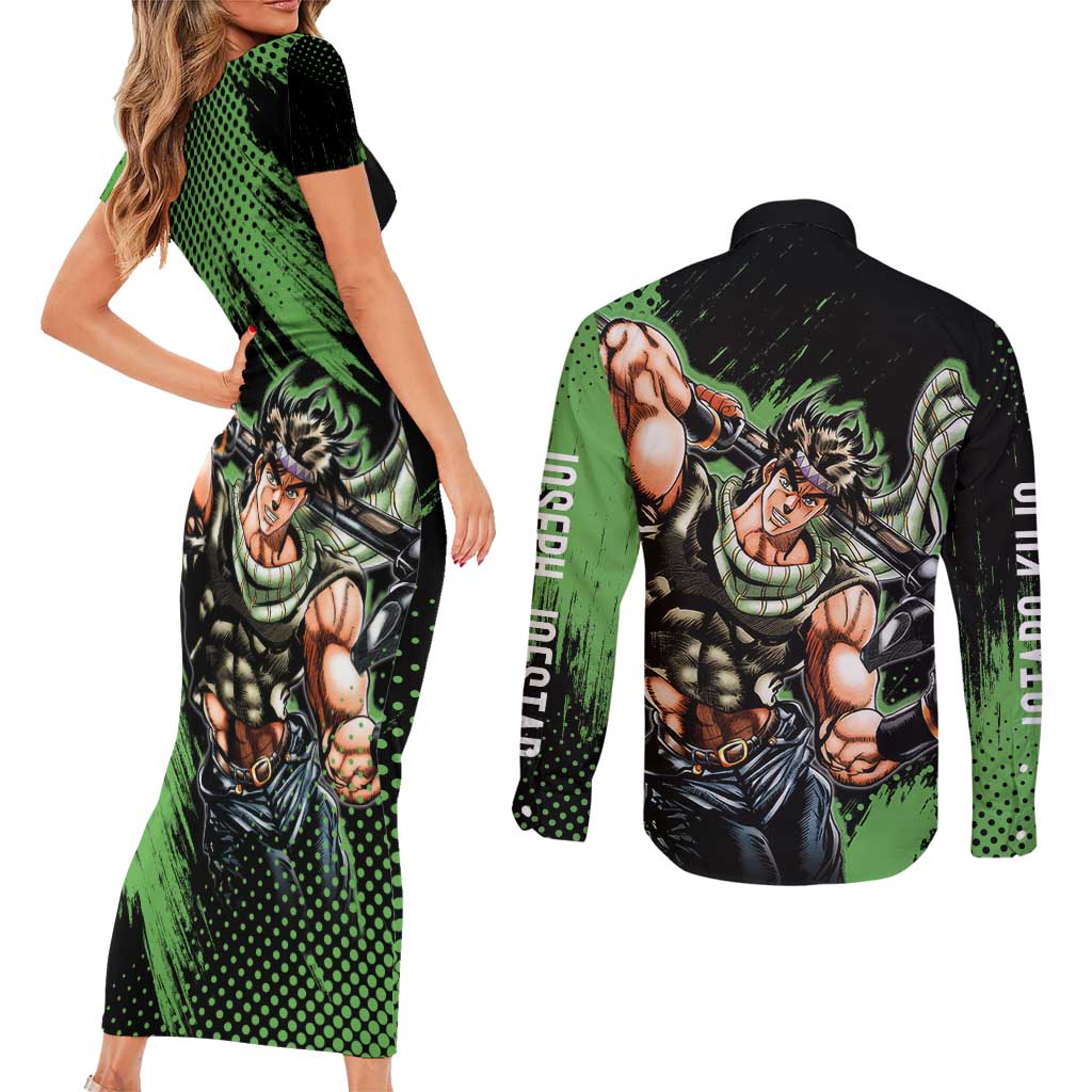 Joseph Joestar - JoJo's Bizarre Adventure Couples Matching Short Sleeve Bodycon Dress and Long Sleeve Button Shirt Anime Style