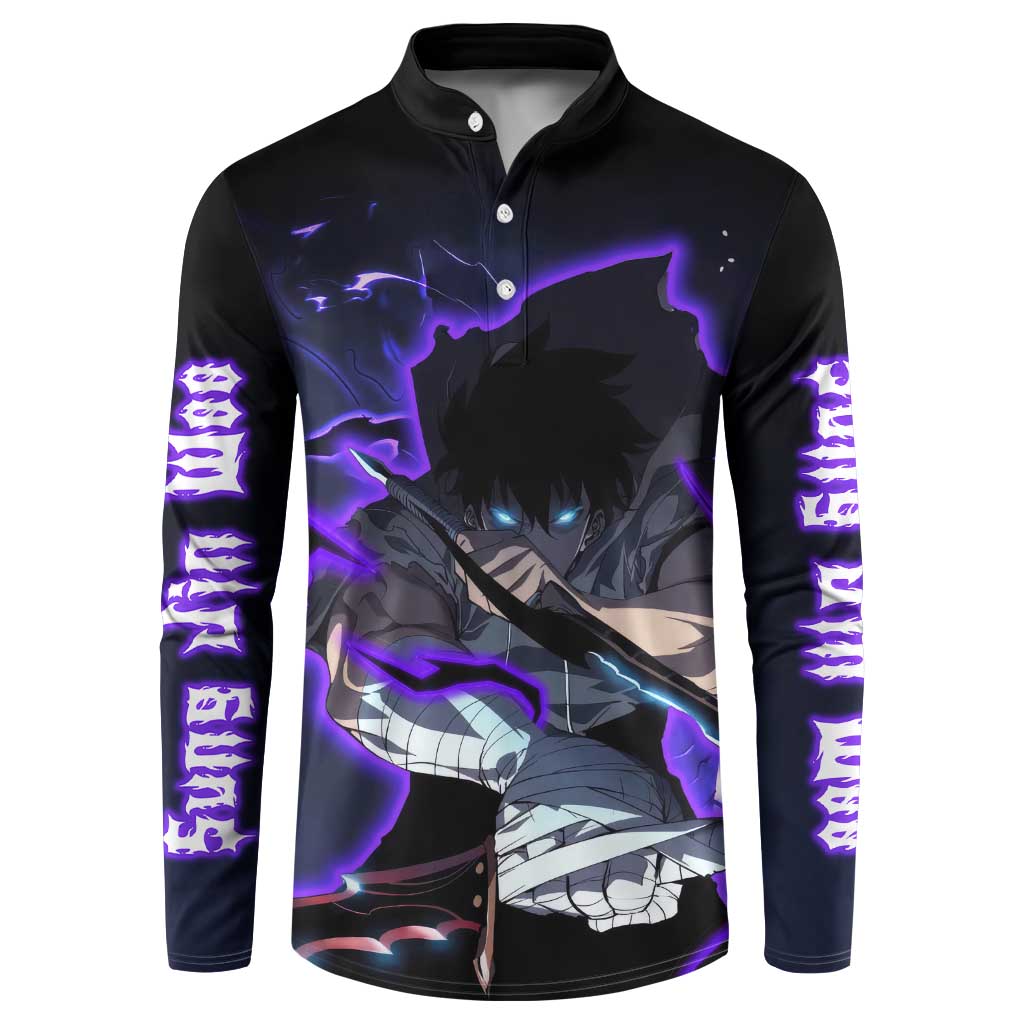 Sung Jin Woo - - Solo Leveling Button Sweatshirt Anime Style