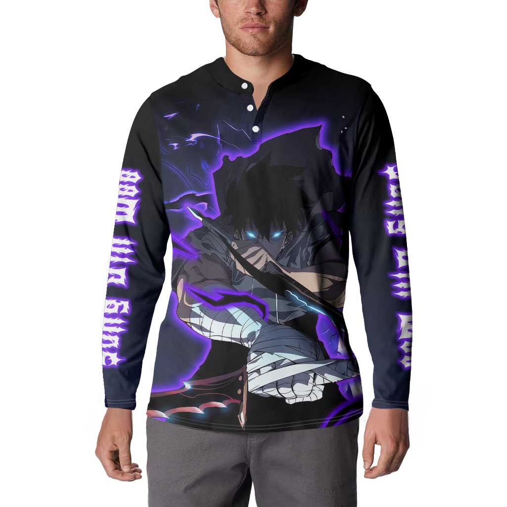 Sung Jin Woo - - Solo Leveling Button Sweatshirt Anime Style