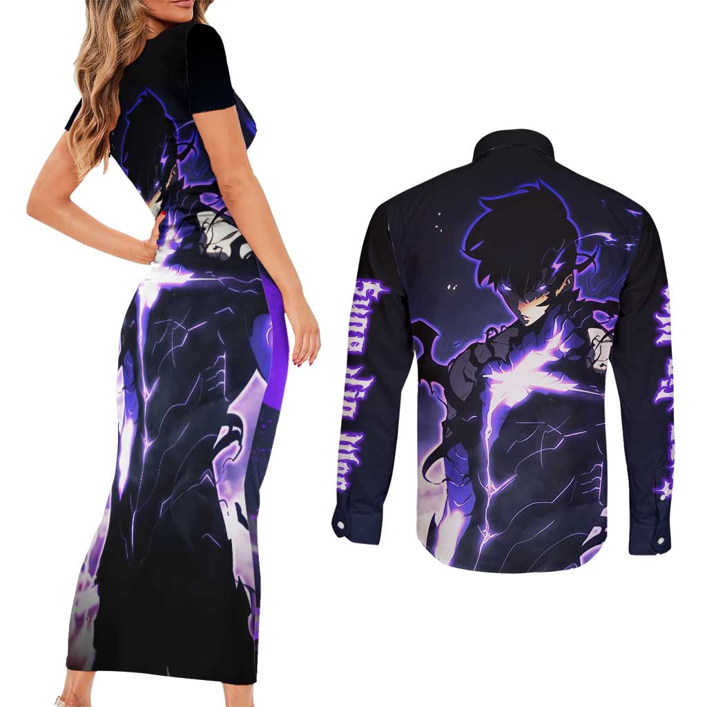 Sung Jin Woo - - Solo Leveling Couples Matching Short Sleeve Bodycon Dress and Long Sleeve Button Shirt Anime Style