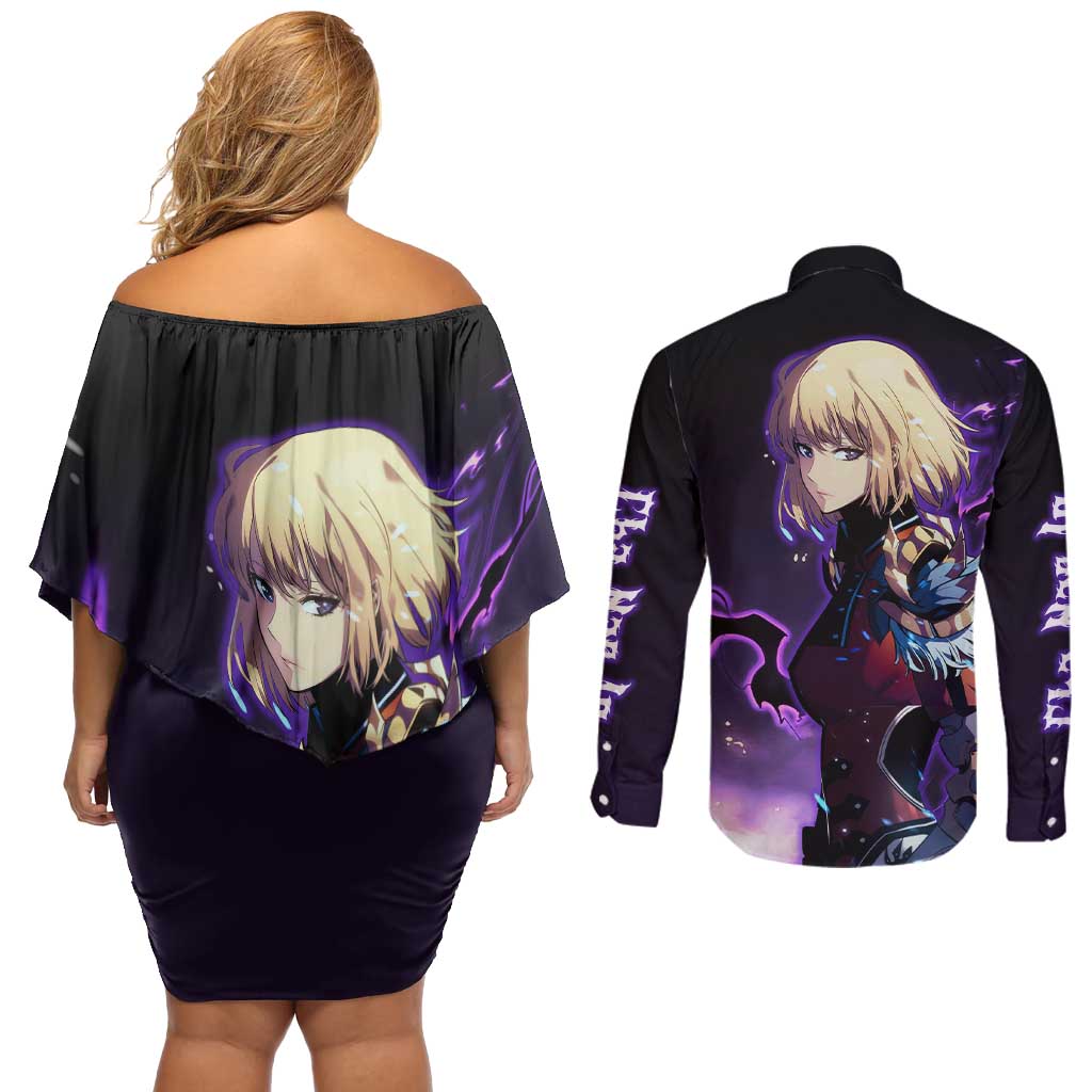 Cha Hae In - Solo Leveling Couples Matching Off Shoulder Short Dress and Long Sleeve Button Shirt Anime Style
