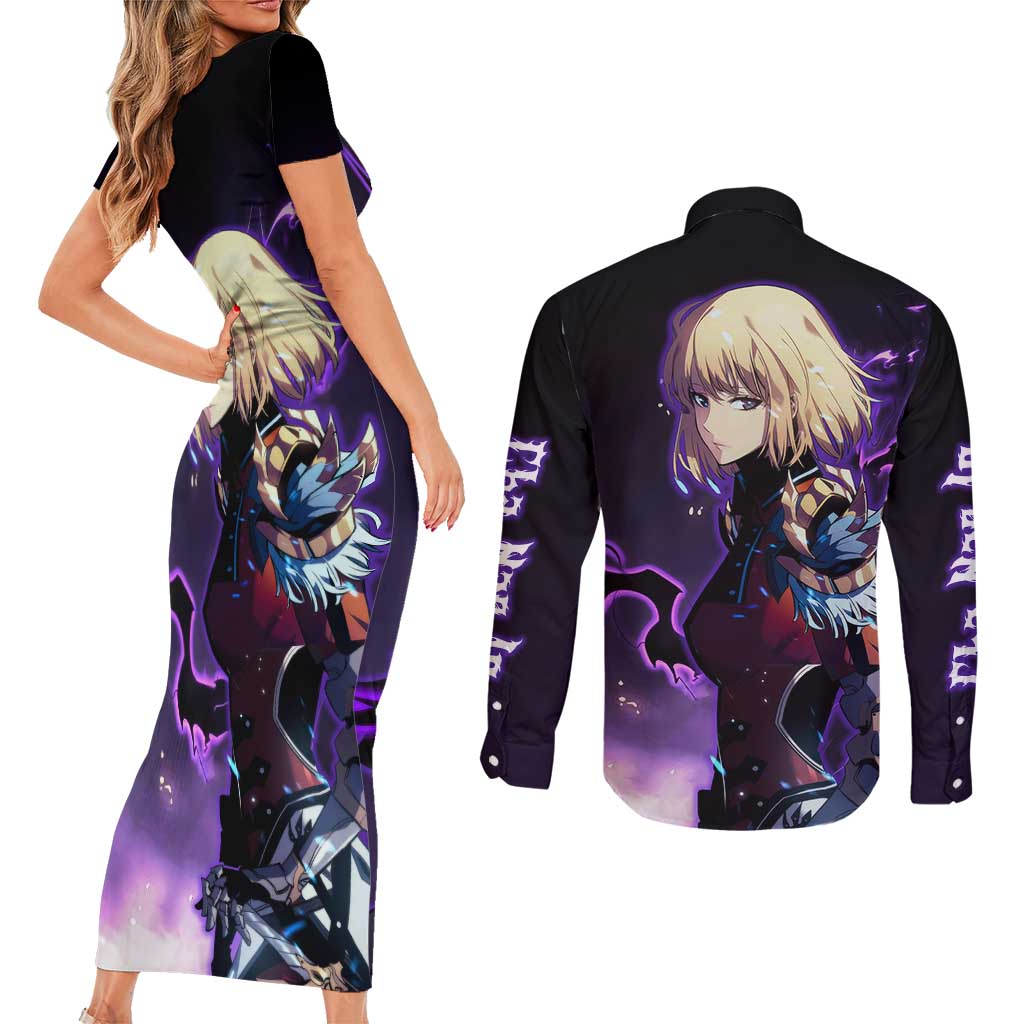 Cha Hae In - Solo Leveling Couples Matching Short Sleeve Bodycon Dress and Long Sleeve Button Shirt Anime Style