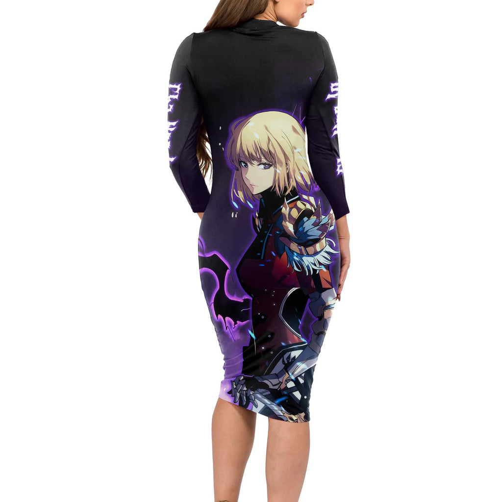 Cha Hae In - Solo Leveling Long Sleeve Bodycon Dress Anime Style