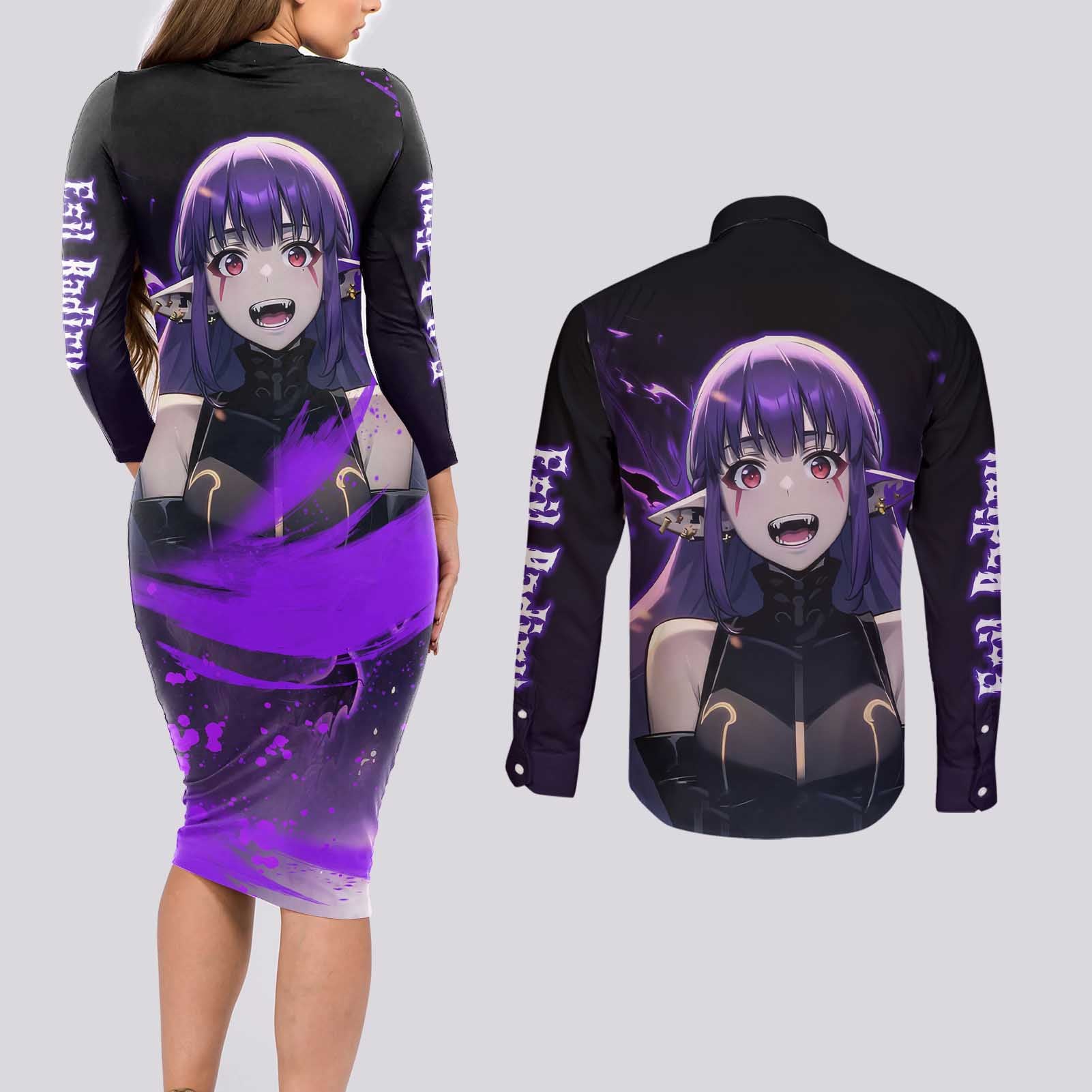 Esil Radiru - Solo Leveling Couples Matching Long Sleeve Bodycon Dress and Long Sleeve Button Shirt Anime Style