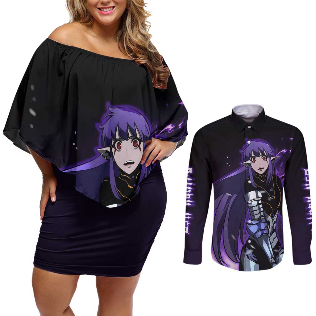Esil Radiru - Solo Leveling Couples Matching Off Shoulder Short Dress and Long Sleeve Button Shirt Anime Style