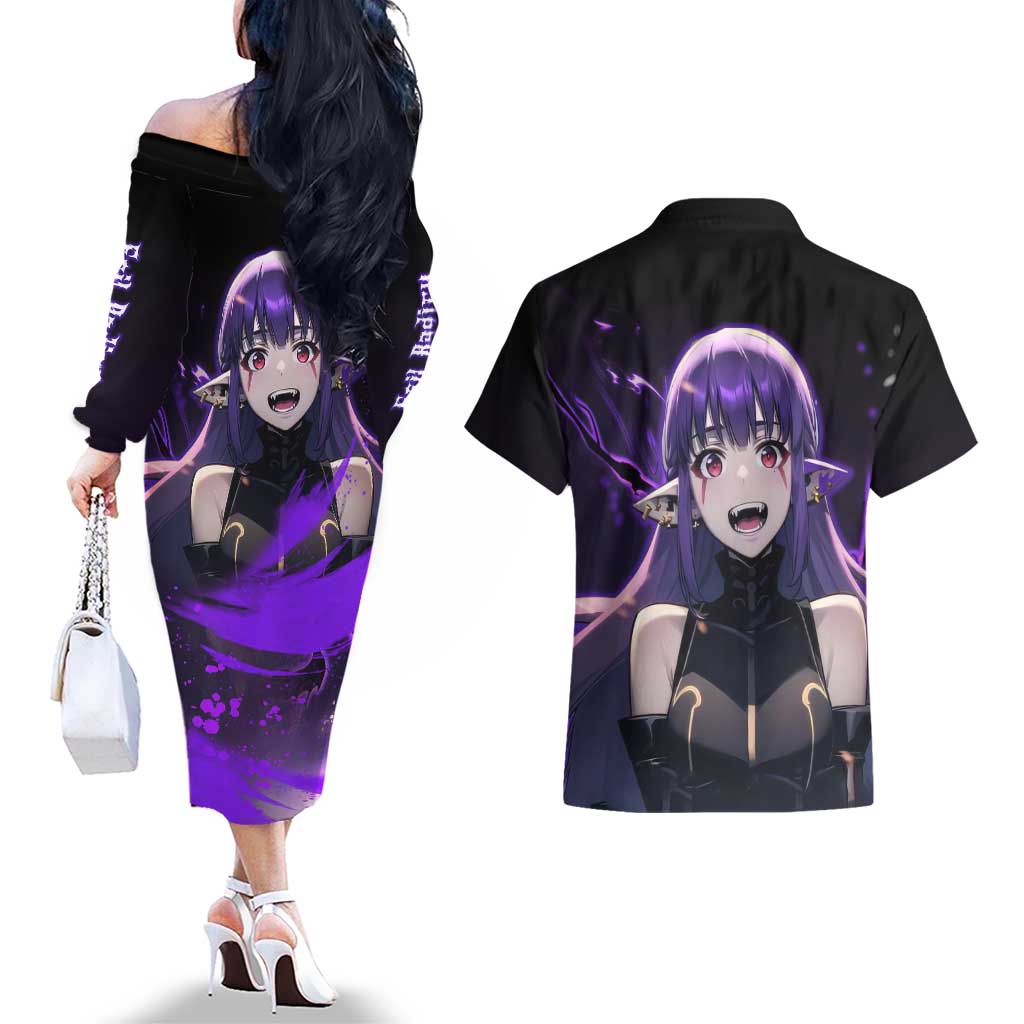 Esil Radiru - Solo Leveling Couples Matching Off The Shoulder Long Sleeve Dress and Hawaiian Shirt Anime Style