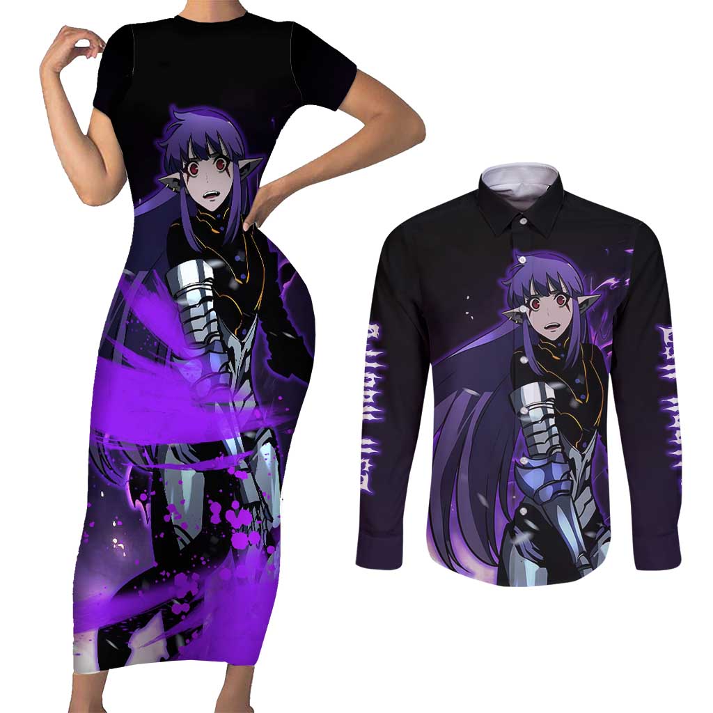 Esil Radiru - Solo Leveling Couples Matching Short Sleeve Bodycon Dress and Long Sleeve Button Shirt Anime Style