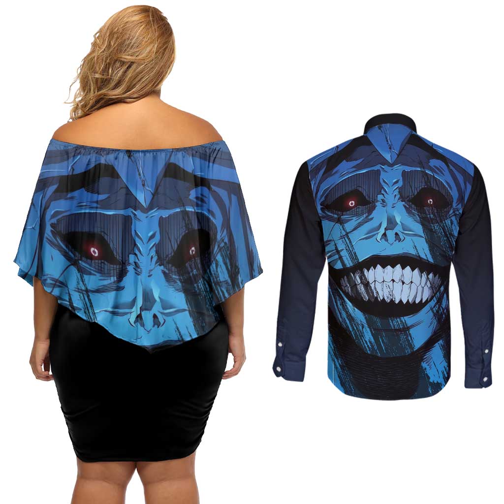 Statue of God - Solo Leveling Couples Matching Off Shoulder Short Dress and Long Sleeve Button Shirt Anime Style