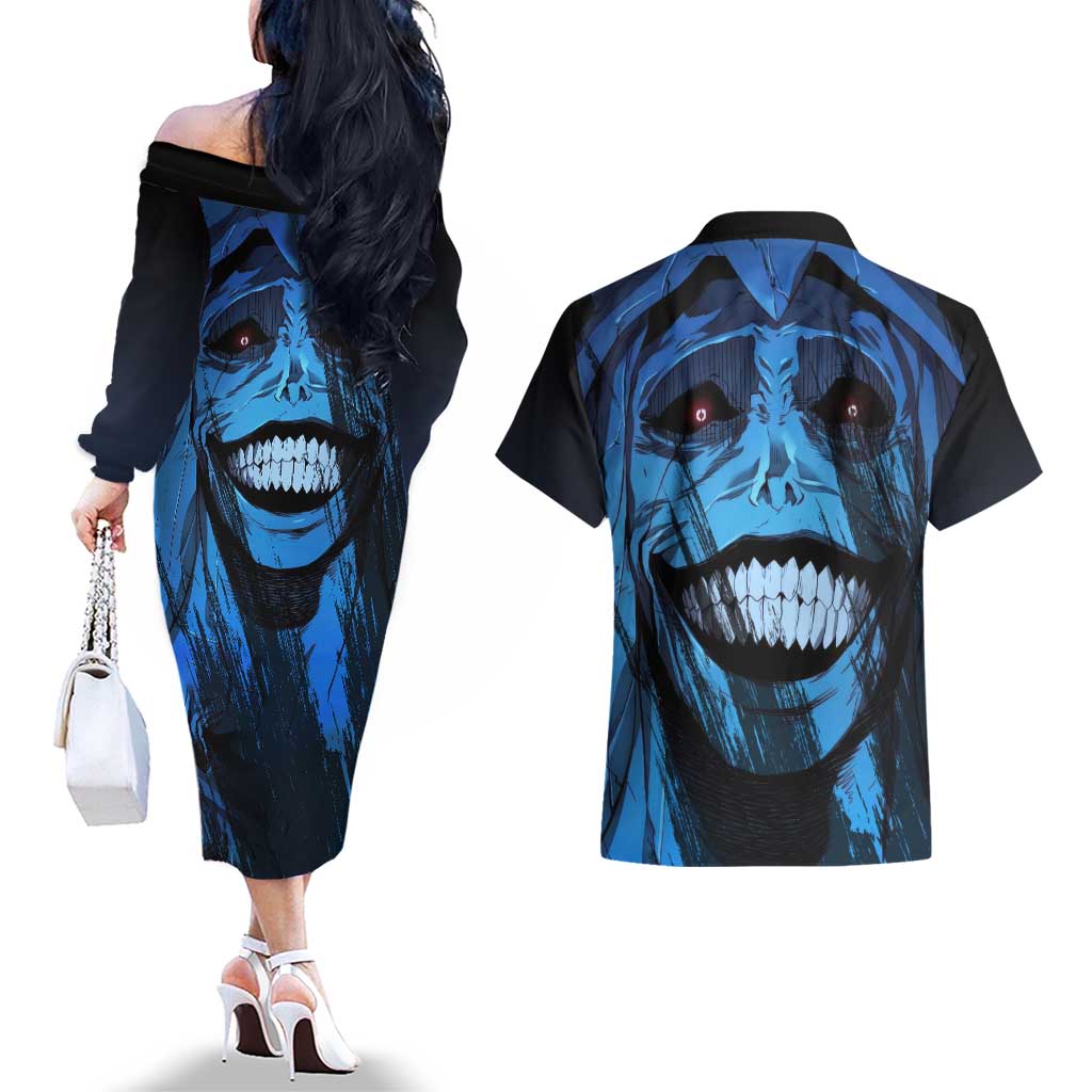 Statue of God - Solo Leveling Couples Matching Off The Shoulder Long Sleeve Dress and Hawaiian Shirt Anime Style