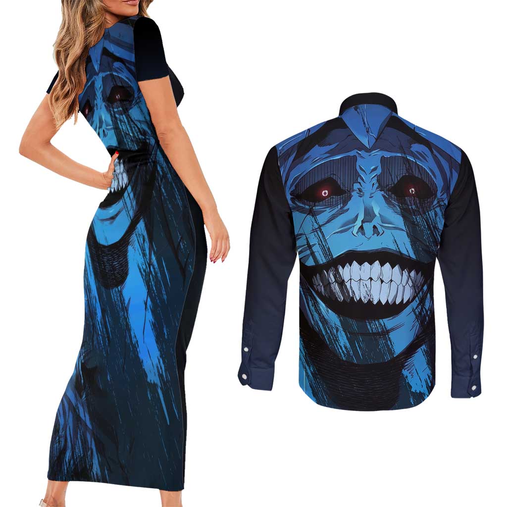 Statue of God - Solo Leveling Couples Matching Short Sleeve Bodycon Dress and Long Sleeve Button Shirt Anime Style