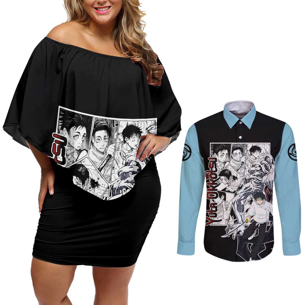 Yuta Okkotsu - Jujusu Kaisen Couples Matching Off Shoulder Short Dress and Long Sleeve Button Shirt Anime Mix Manga Style