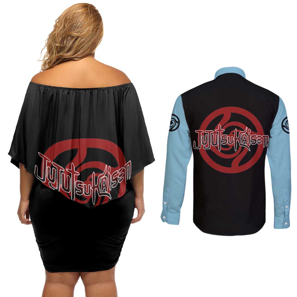 Yuta Okkotsu - Jujusu Kaisen Couples Matching Off Shoulder Short Dress and Long Sleeve Button Shirt Anime Mix Manga Style