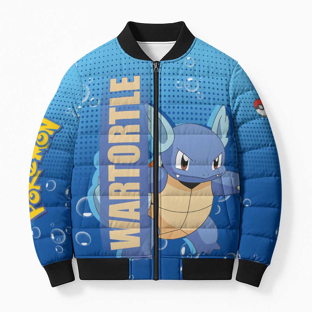 Wartortle Poké Bomber Puffer Jacket with Water Type Featuring Strong and Playful Design - The Mazicc