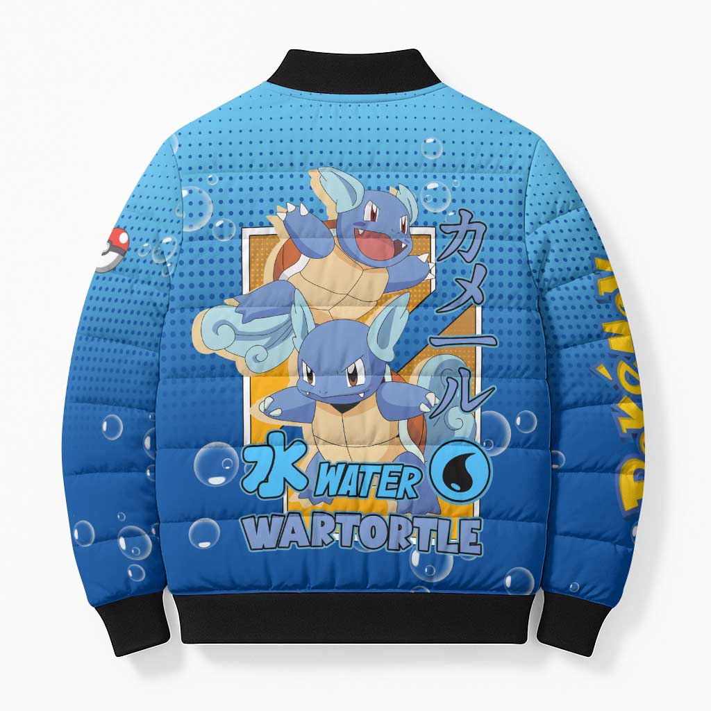 Wartortle Poké Bomber Puffer Jacket with Water Type Featuring Strong and Playful Design - The Mazicc