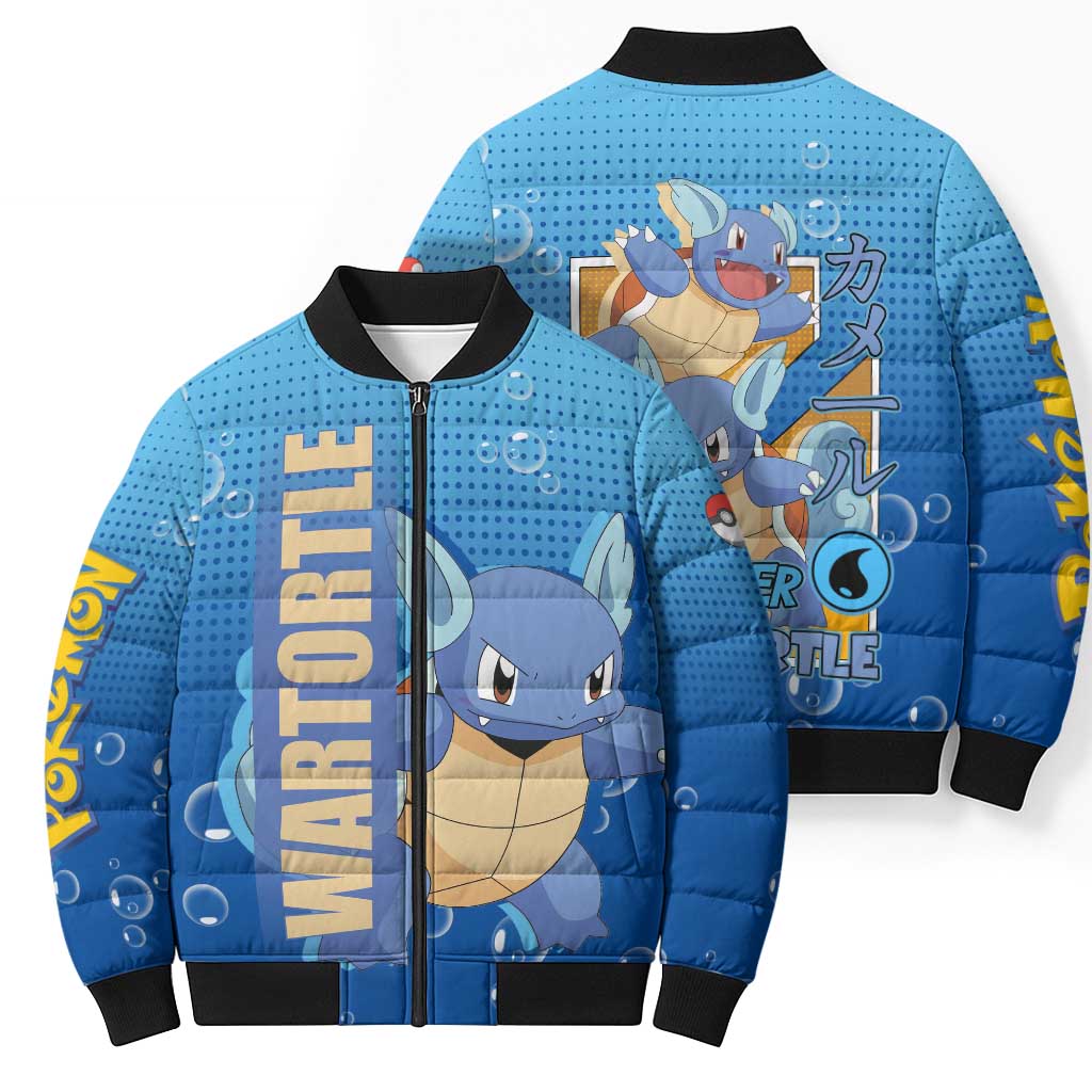 Wartortle Poké Bomber Puffer Jacket with Water Type Featuring Strong and Playful Design - The Mazicc