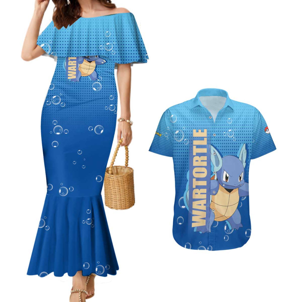 Wartortle Poké Couples Matching Mermaid Dress and Hawaiian Shirt with Water Type Featuring Strong and Playful Design - The Mazicc