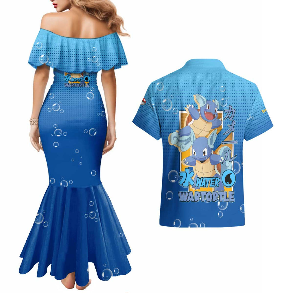 Wartortle Poké Couples Matching Mermaid Dress and Hawaiian Shirt with Water Type Featuring Strong and Playful Design - The Mazicc