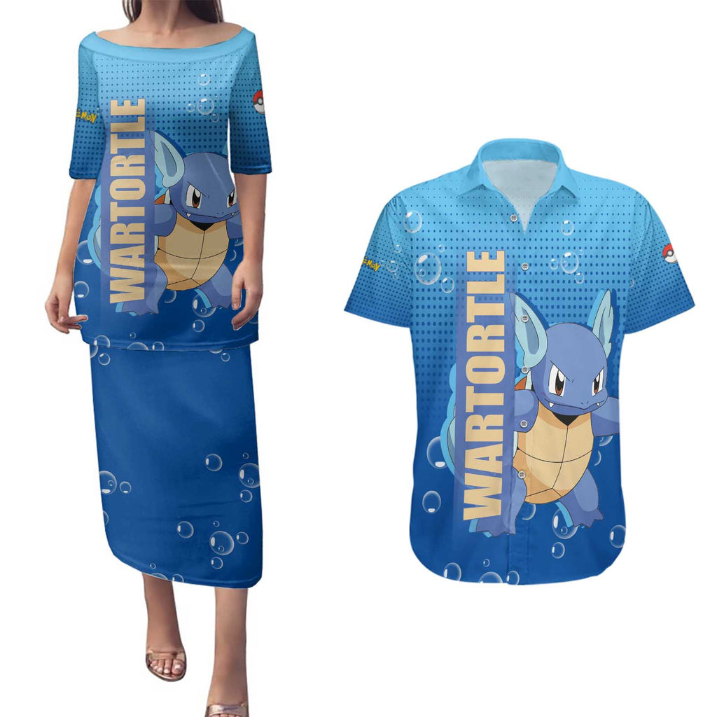 Wartortle Poké Couples Matching Puletasi and Hawaiian Shirt with Water Type Featuring Strong and Playful Design - The Mazicc