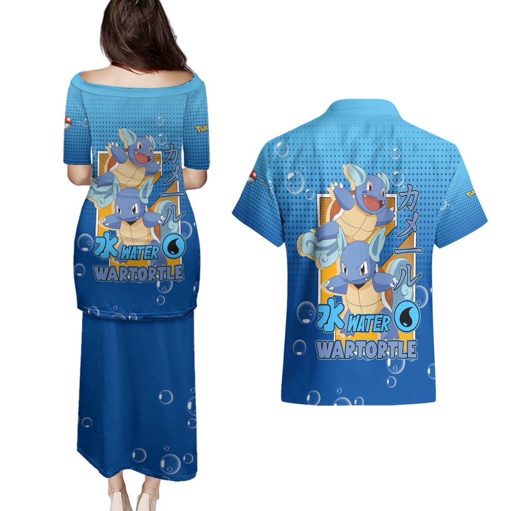 Wartortle Poké Couples Matching Puletasi and Hawaiian Shirt with Water Type Featuring Strong and Playful Design - The Mazicc
