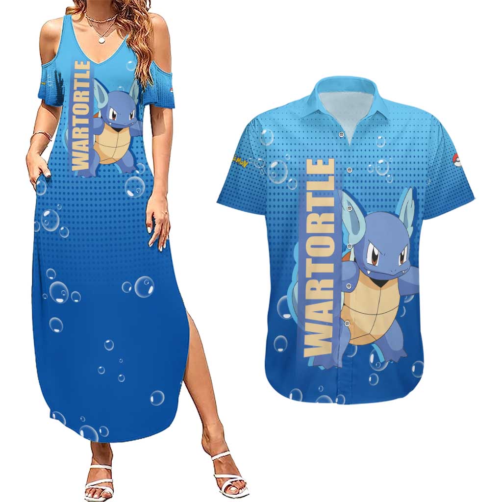 Wartortle Poké Couples Matching Summer Maxi Dress and Hawaiian Shirt with Water Type Featuring Strong and Playful Design - The Mazicc