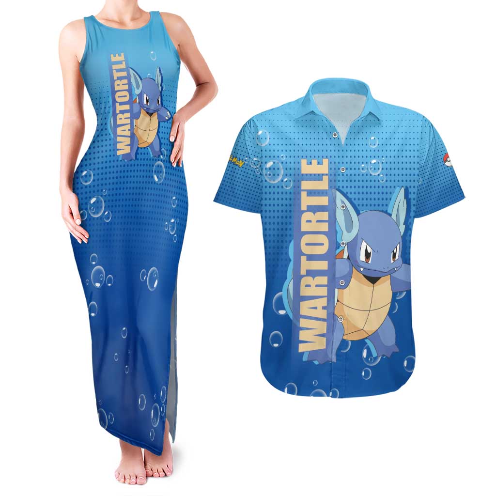 Wartortle Poké Couples Matching Tank Maxi Dress and Hawaiian Shirt with Water Type Featuring Strong and Playful Design - The Mazicc