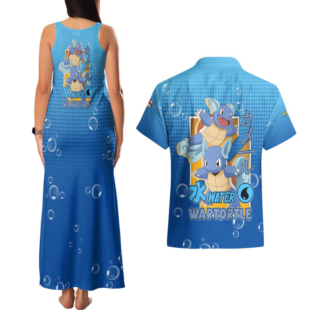 Wartortle Poké Couples Matching Tank Maxi Dress and Hawaiian Shirt with Water Type Featuring Strong and Playful Design - The Mazicc