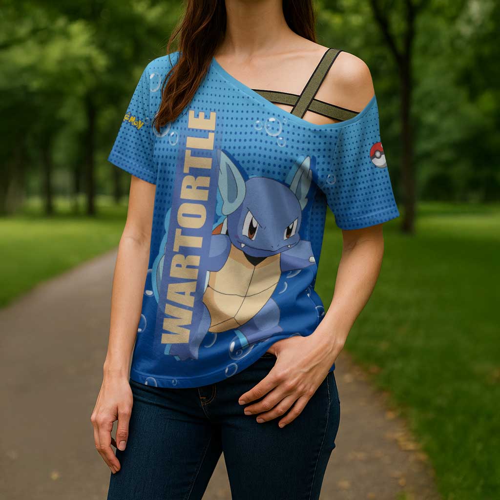 Wartortle Poké Cross Shoulder Shirt with Water Type Featuring Strong and Playful Design - The Mazicc