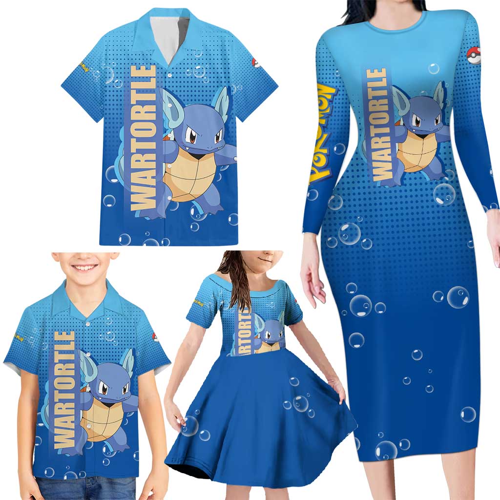 Wartortle Poké Family Matching Long Sleeve Bodycon Dress and Hawaiian Shirt with Water Type Featuring Strong and Playful Design - The Mazicc