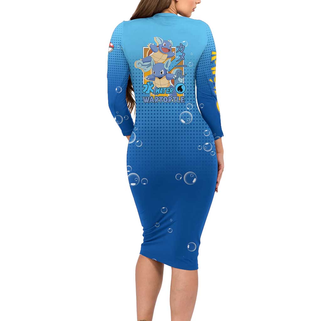 Wartortle Poké Family Matching Long Sleeve Bodycon Dress and Hawaiian Shirt with Water Type Featuring Strong and Playful Design - The Mazicc