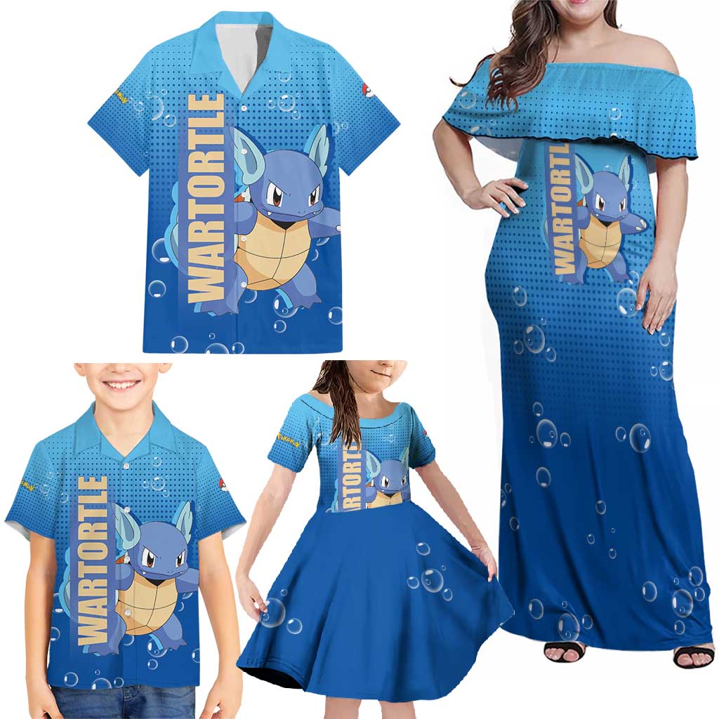 Wartortle Poké Family Matching Off Shoulder Maxi Dress and Hawaiian Shirt with Water Type Featuring Strong and Playful Design - The Mazicc