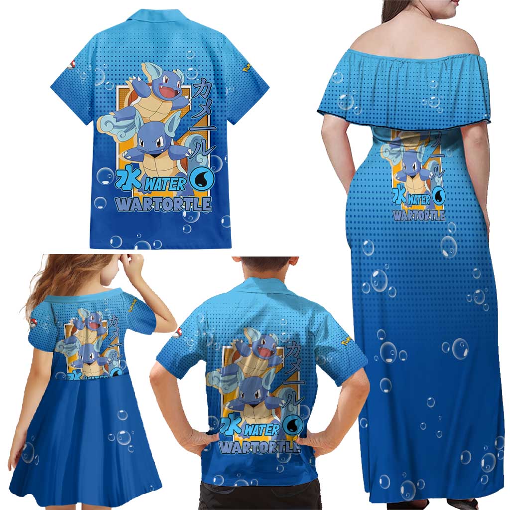 Wartortle Poké Family Matching Off Shoulder Maxi Dress and Hawaiian Shirt with Water Type Featuring Strong and Playful Design - The Mazicc