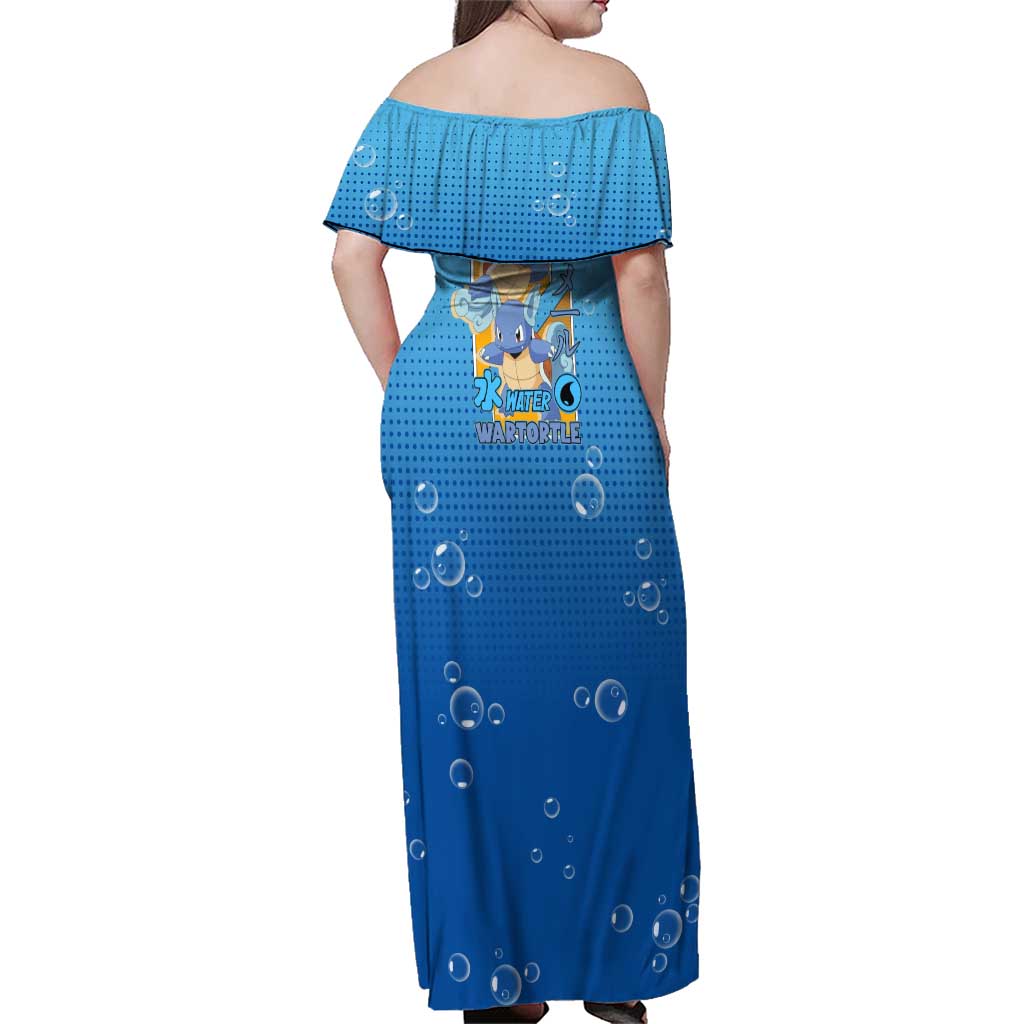 Wartortle Poké Family Matching Off Shoulder Maxi Dress and Hawaiian Shirt with Water Type Featuring Strong and Playful Design - The Mazicc