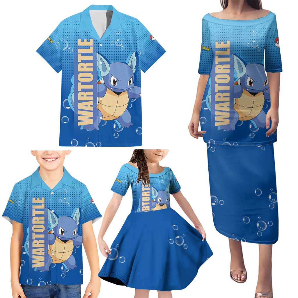 Wartortle Poké Family Matching Puletasi and Hawaiian Shirt with Water Type Featuring Strong and Playful Design - The Mazicc
