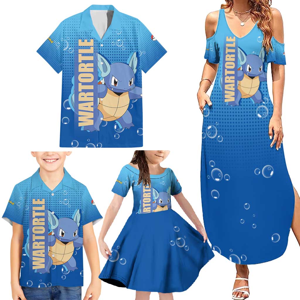 Wartortle Poké Family Matching Summer Maxi Dress and Hawaiian Shirt with Water Type Featuring Strong and Playful Design - The Mazicc