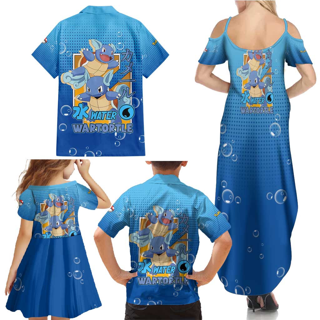 Wartortle Poké Family Matching Summer Maxi Dress and Hawaiian Shirt with Water Type Featuring Strong and Playful Design - The Mazicc