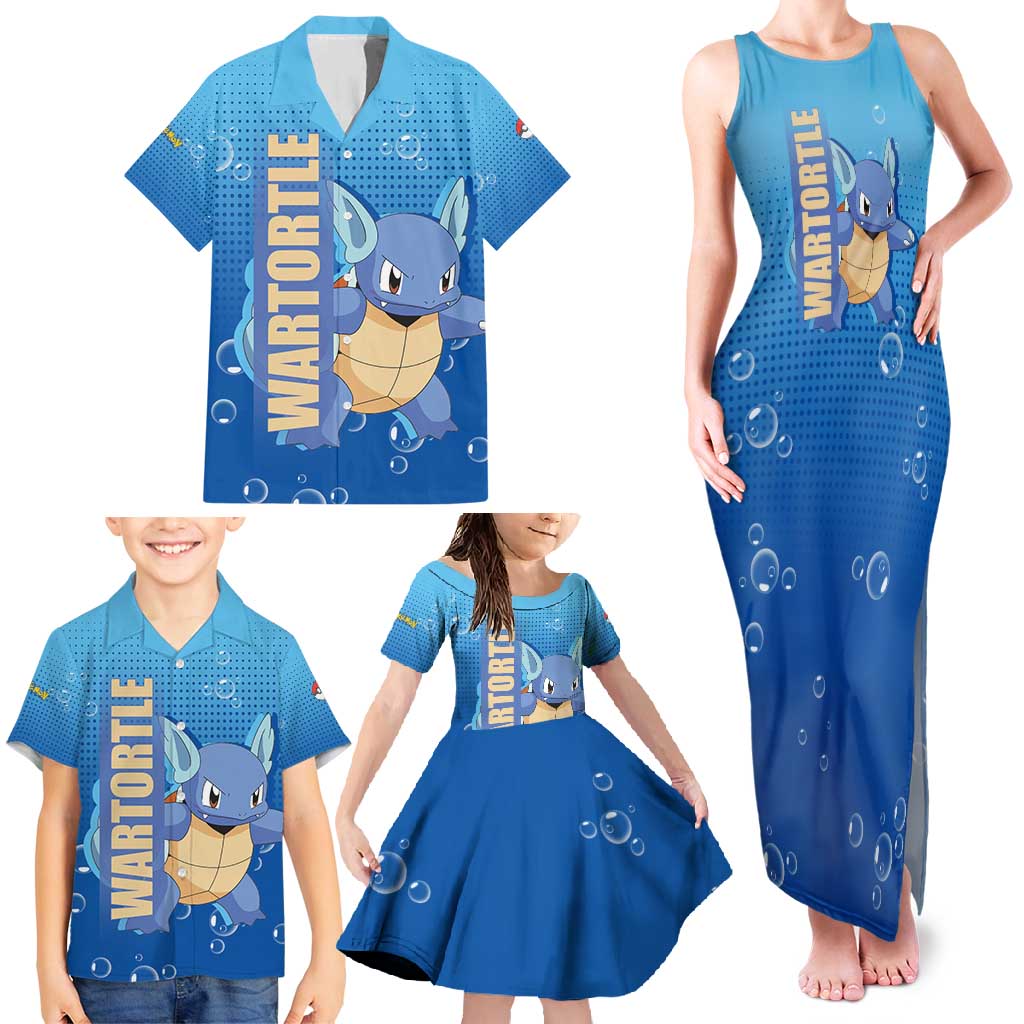 Wartortle Poké Family Matching Tank Maxi Dress and Hawaiian Shirt with Water Type Featuring Strong and Playful Design - The Mazicc