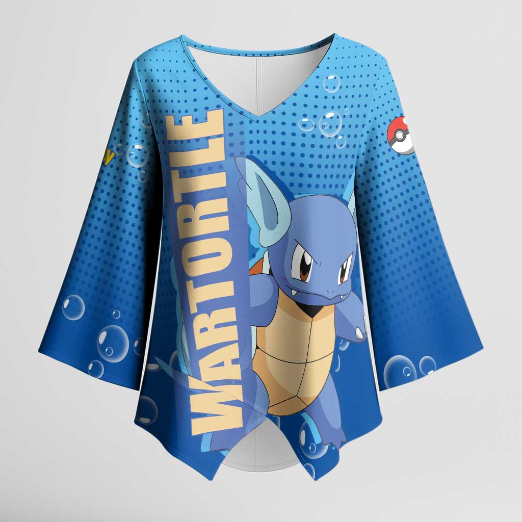 Wartortle Poké Kimono Sleeve Blouse with Water Type Featuring Strong and Playful Design - The Mazicc