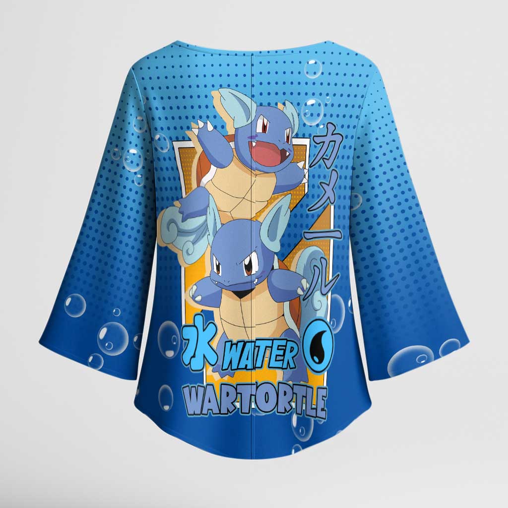 Wartortle Poké Kimono Sleeve Blouse with Water Type Featuring Strong and Playful Design - The Mazicc