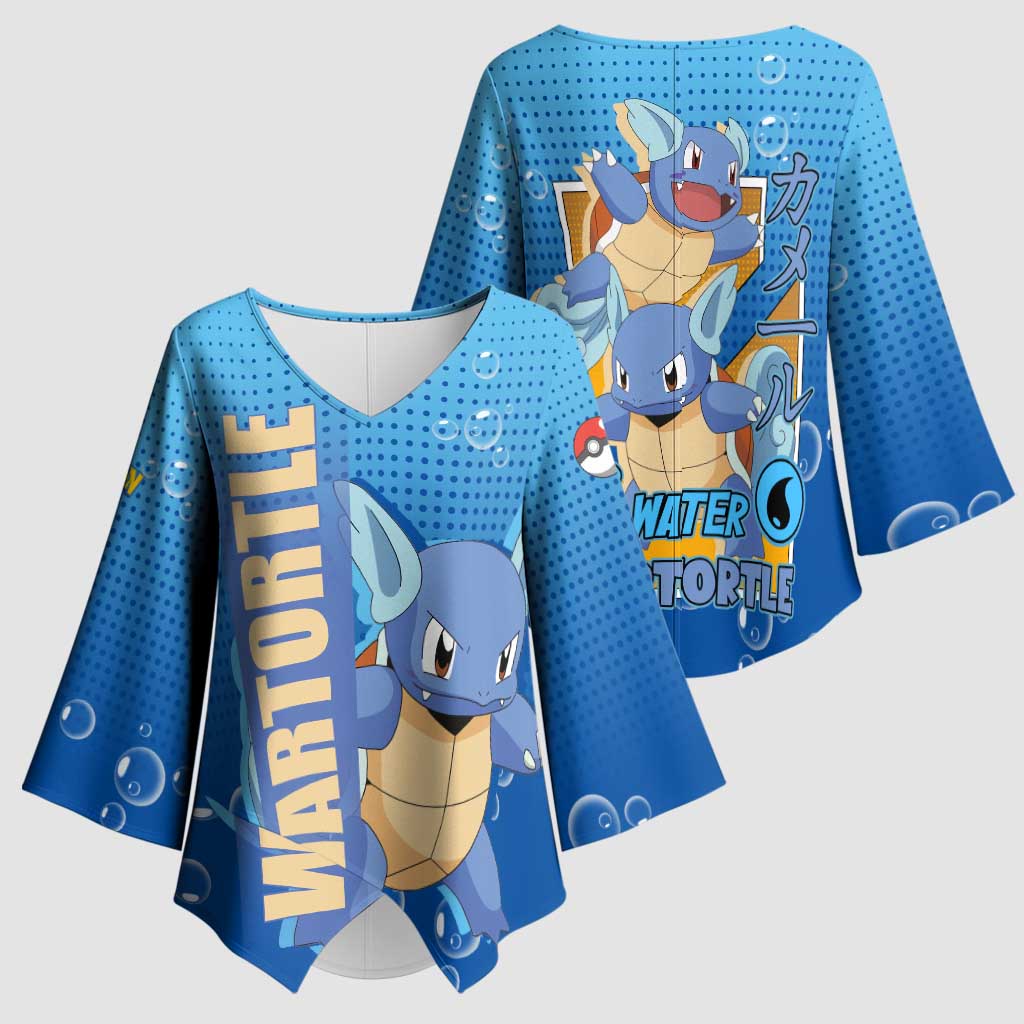 Wartortle Poké Kimono Sleeve Blouse with Water Type Featuring Strong and Playful Design - The Mazicc