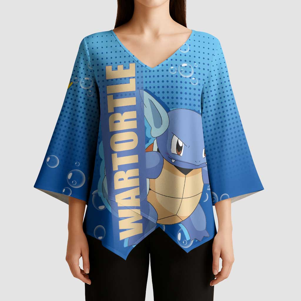 Wartortle Poké Kimono Sleeve Blouse with Water Type Featuring Strong and Playful Design - The Mazicc