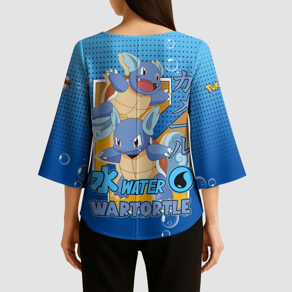 Wartortle Poké Kimono Sleeve Blouse with Water Type Featuring Strong and Playful Design - The Mazicc