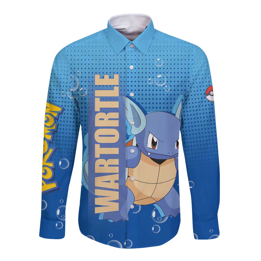 Wartortle Poké Long Sleeve Button Shirt with Water Type Featuring Strong and Playful Design - The Mazicc