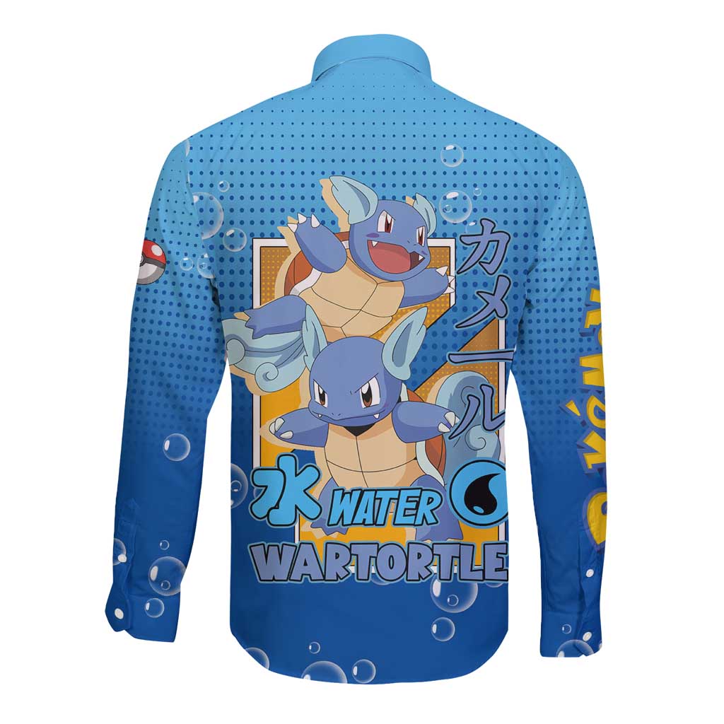 Wartortle Poké Long Sleeve Button Shirt with Water Type Featuring Strong and Playful Design - The Mazicc