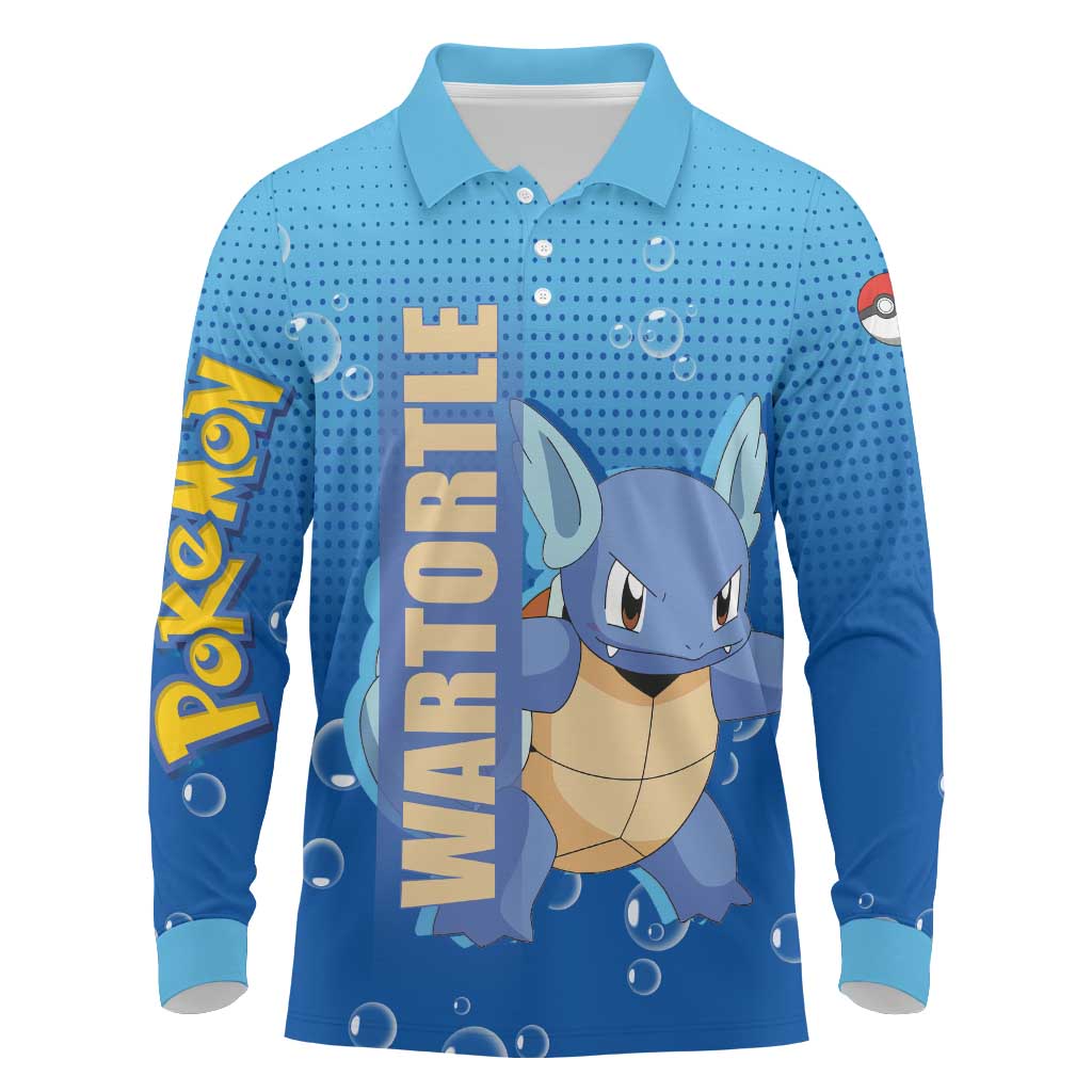 Wartortle Poké Long Sleeve Polo Shirt with Water Type Featuring Strong and Playful Design - The Mazicc
