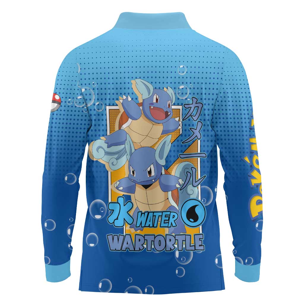 Wartortle Poké Long Sleeve Polo Shirt with Water Type Featuring Strong and Playful Design - The Mazicc