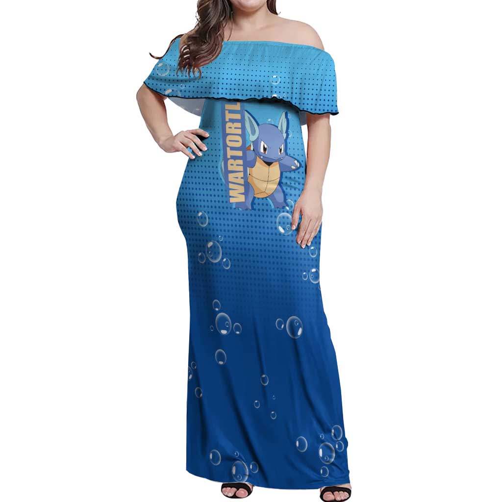 Wartortle Poké Off Shoulder Maxi Dress with Water Type Featuring Strong and Playful Design - The Mazicc